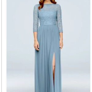 3/4-Sleeve Illusion Lace and Mesh Bridesmaid Dress